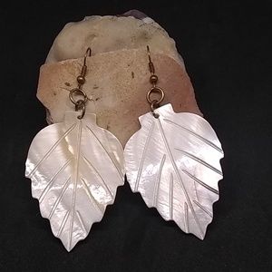 Carved Seashell Leaf Design Earrings